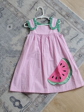 Classic Whimsy Girls Pink Gingham Watermelon Applique Dress Sz5